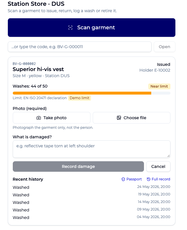 Station scan — Garment record
